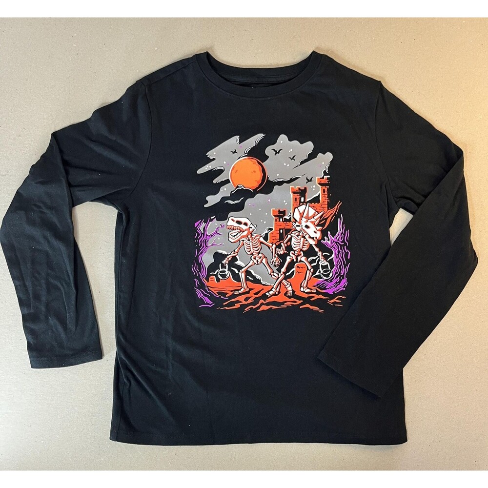 Cat & Jack Shirt Youth L 10-12 Skeleton Dinosaur Long Sleeve Halloween Top